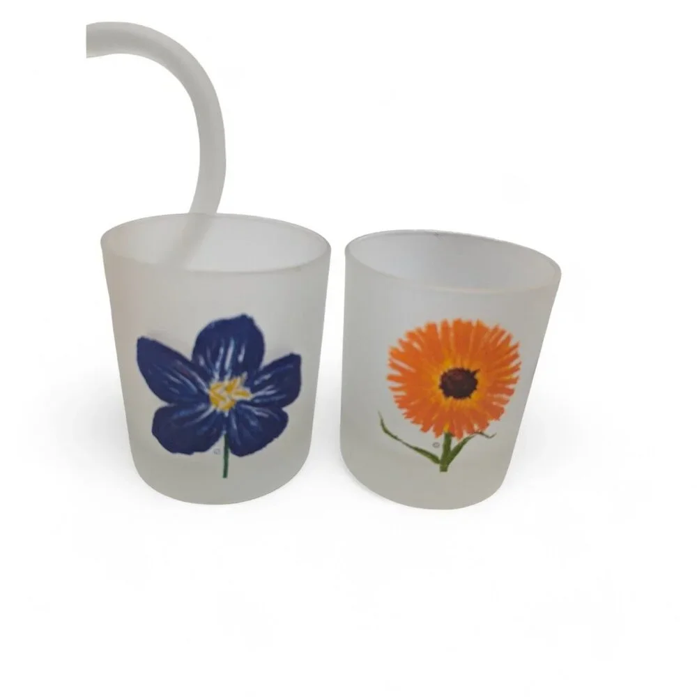 Dartington Spring Time Flowers Frosted Rocks Glass Pitcher & 3 Cups France